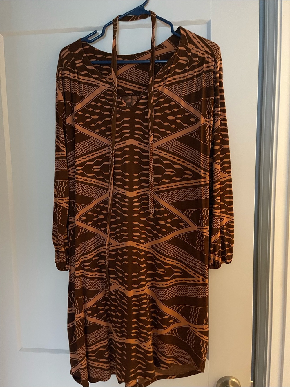 Missing Polynesia  tribalPrint Women's Dress with Tie Neck